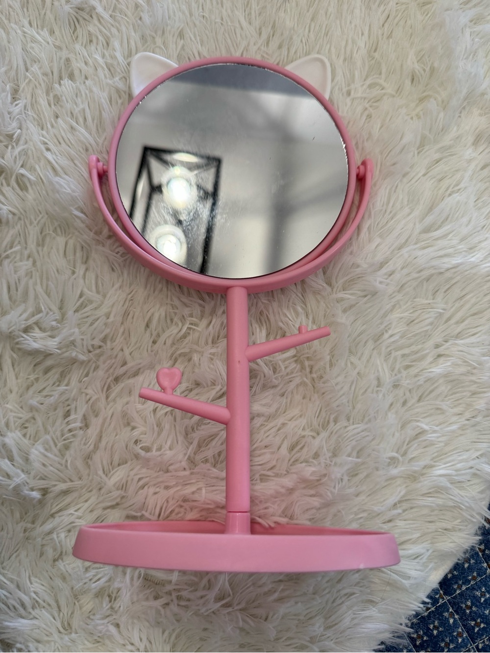 Pink Cat Ear Vanity standing Mirror with holding jewelry